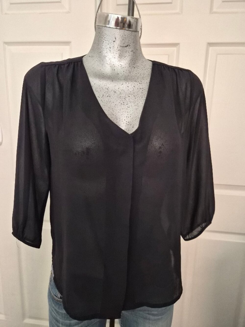 Black Sheer Chiffon V-Neck Blouse size 4